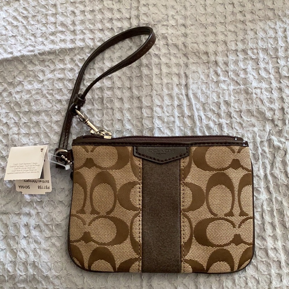 NWT Coach Signature C Stripe Khaki Jacquard Mahogany - Picture 2 of 4